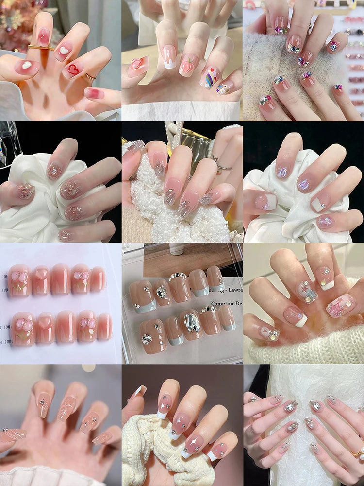 288pcs fake Nail chip set Short Multi-color Gentle temperament press nail removable For Women And Girls With Re-Usable Storage B