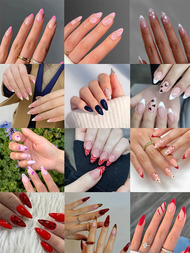 288pcs/Set(12mixed) almond nails Glossy Color Press On nails ,Acrylic Fake nails For Summer Nail Art GiftFor Women And Gir