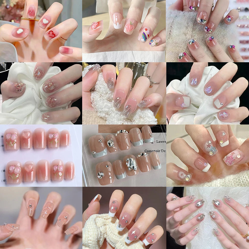 288pcs fake Nail chip set Short Multi-color Gentle temperament press nail removable For Women And Girls With Re-Usable Storage B