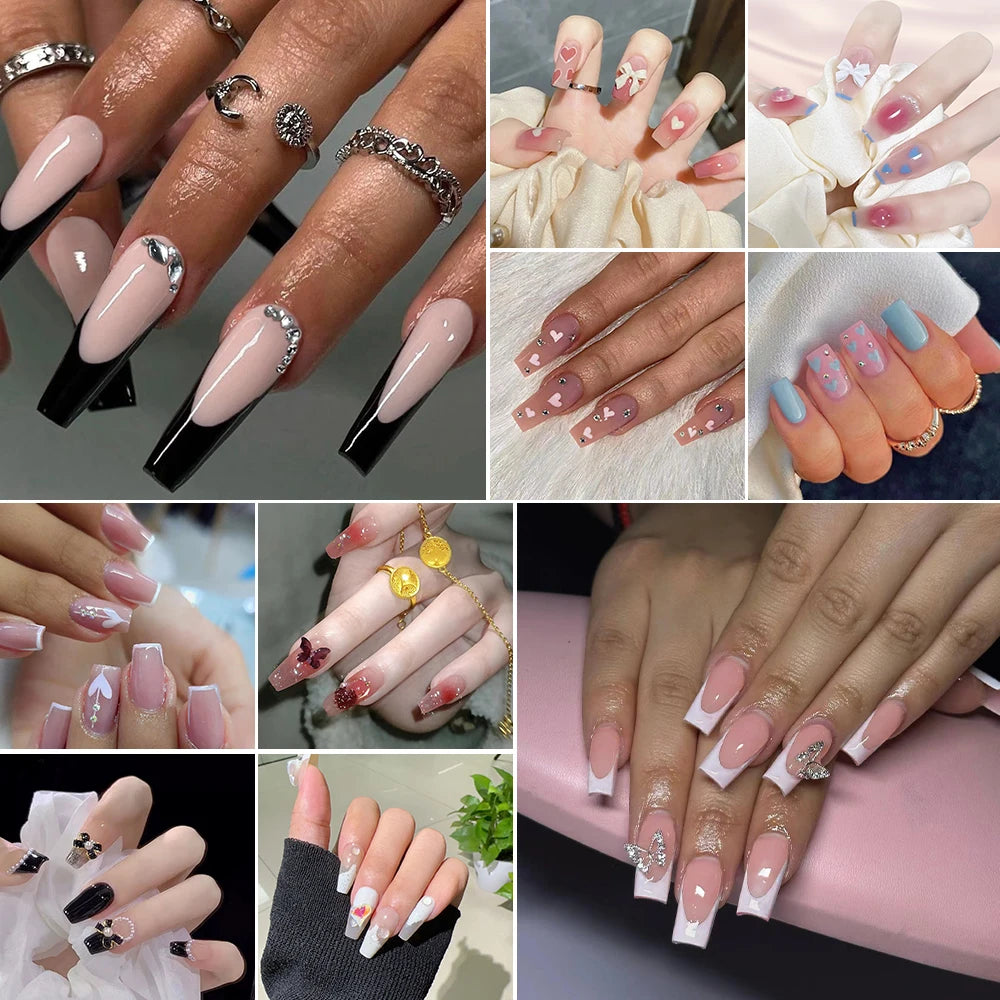 240pcs fake nail set, press nails, nail patches for daily wear by women and girls, removable, reusable, acrylic nails