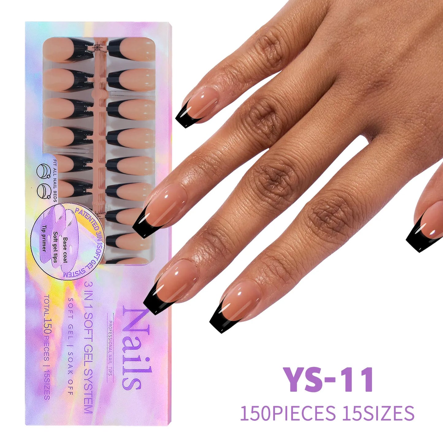 150pcs Black Manicure Press Ons