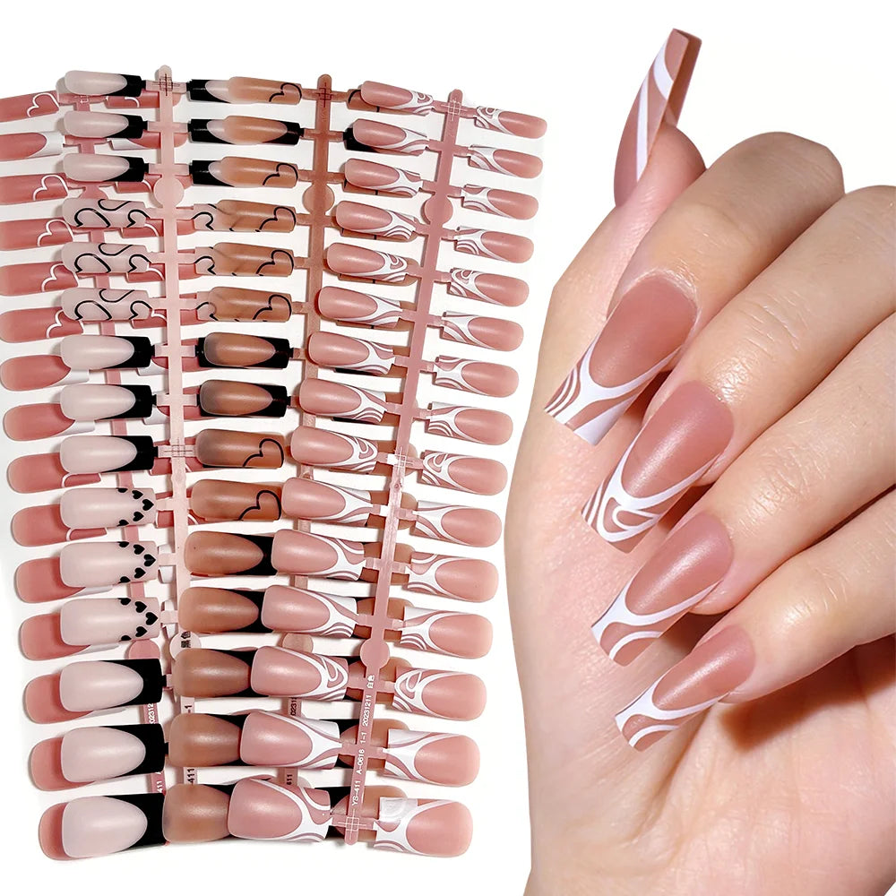 120pcs Medium Square French Gel Extensions