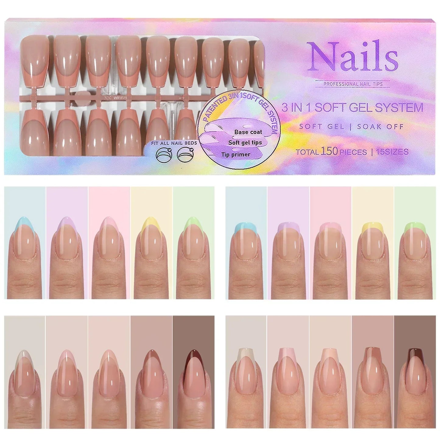 150Pcs Glossy French Tips