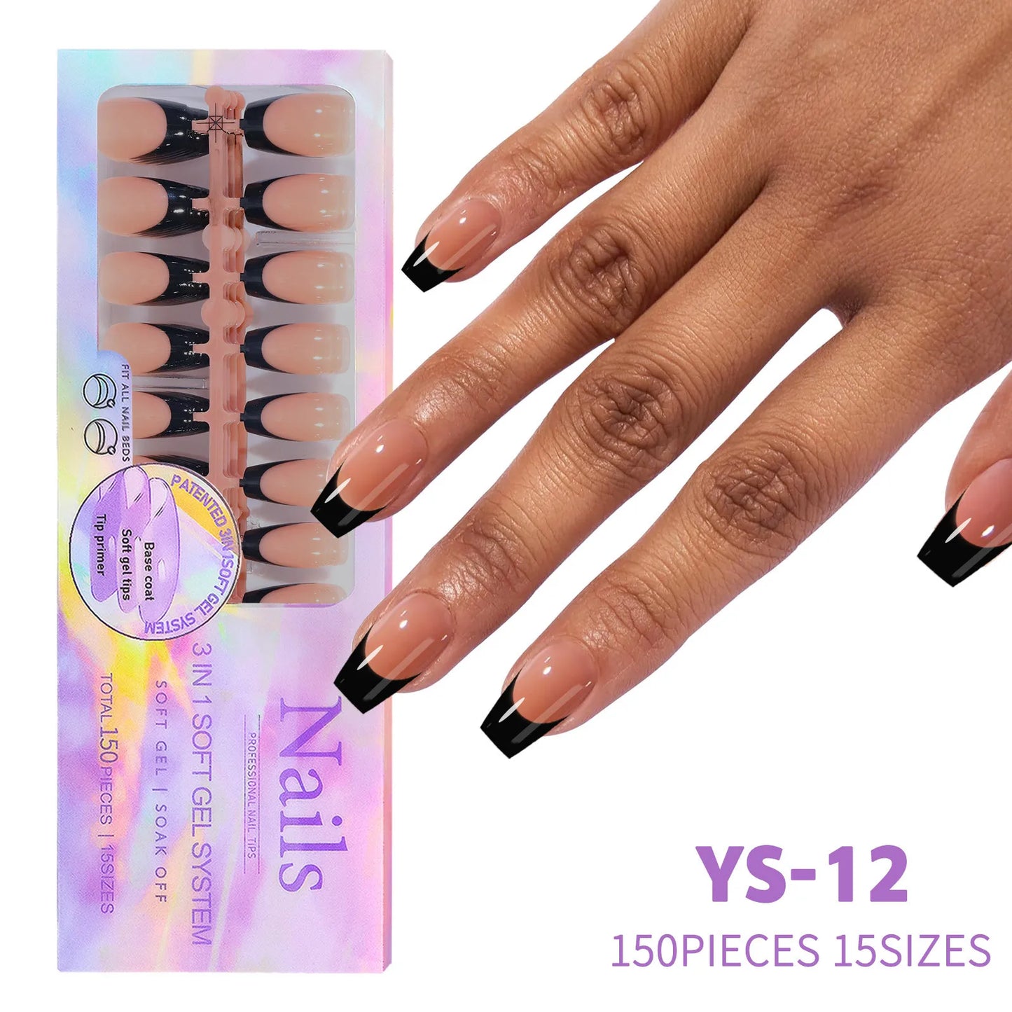 150pcs Black Manicure Press Ons