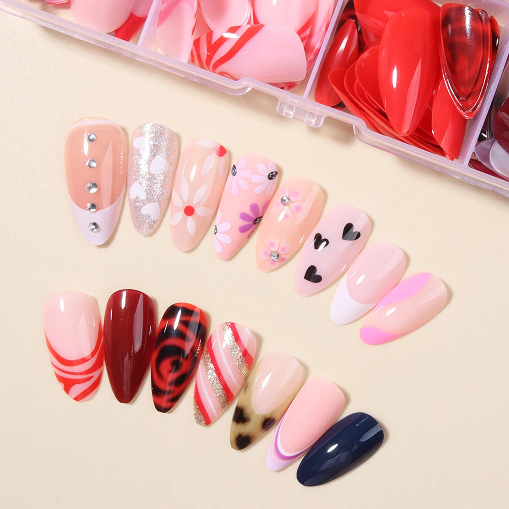 288pcs/Set(12mixed) almond nails Glossy Color Press On nails ,Acrylic Fake nails For Summer Nail Art GiftFor Women And Gir