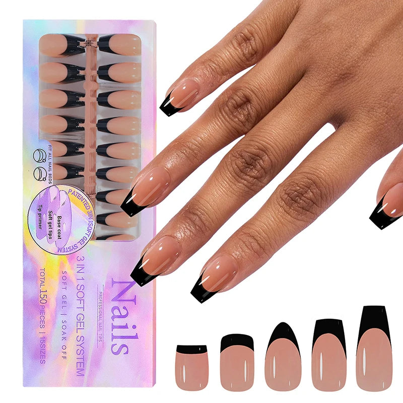 150pcs Black Manicure Press Ons