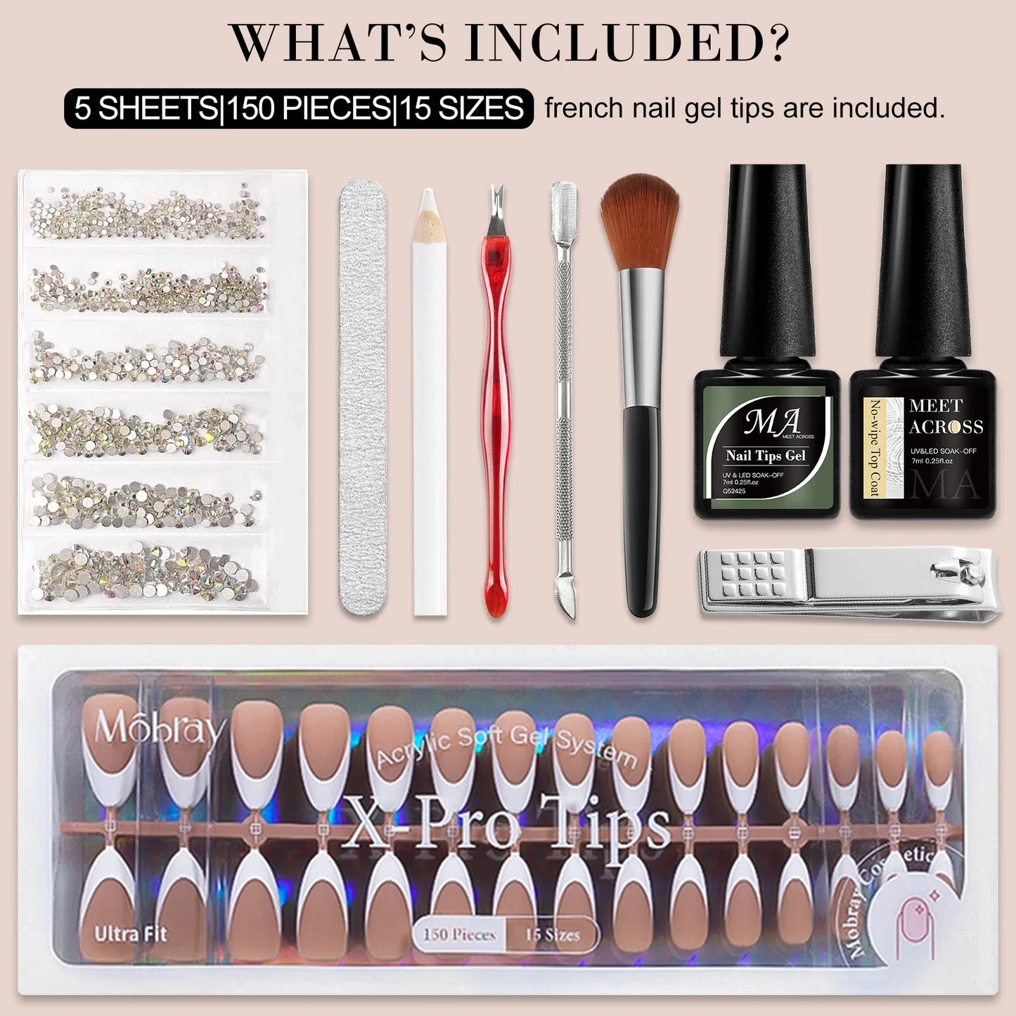 150pc French Style Press On Nail DIY Kit