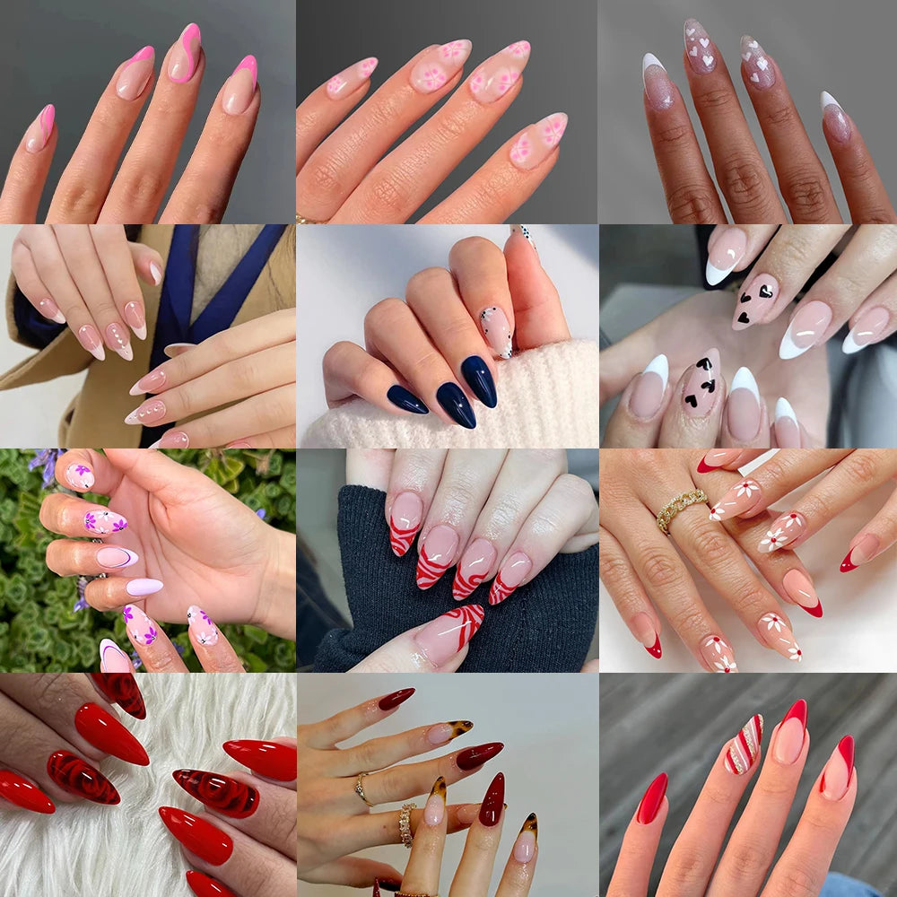 288pcs/Set(12mixed) almond nails Glossy Color Press On nails ,Acrylic Fake nails For Summer Nail Art GiftFor Women And Gir
